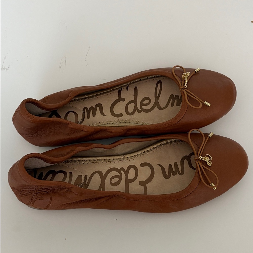 EUC Sam Edelman Tan Leather ballet Flats with Bow 7.5 - Picture 2 of 11
